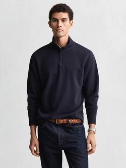 GANT Cotton Light Sacker Half-Zip Sweatshirt, Evening Blue, Evening Blue