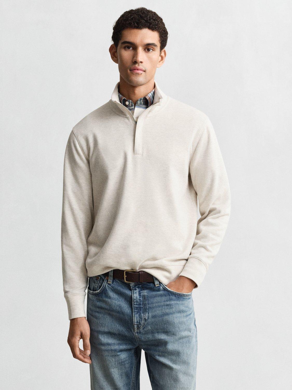 Product image 1 of 4, which shows GANT Cotton Light Sacker Half-Zip Sweatshirt, Seed Melange, S