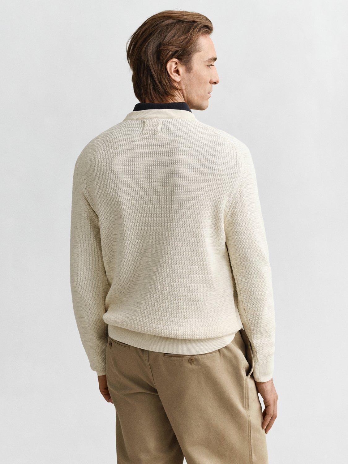 Product image 2 of 4, which shows GANT Cotton Mini Cable Knit Crew Neck Jumper, Cream, S