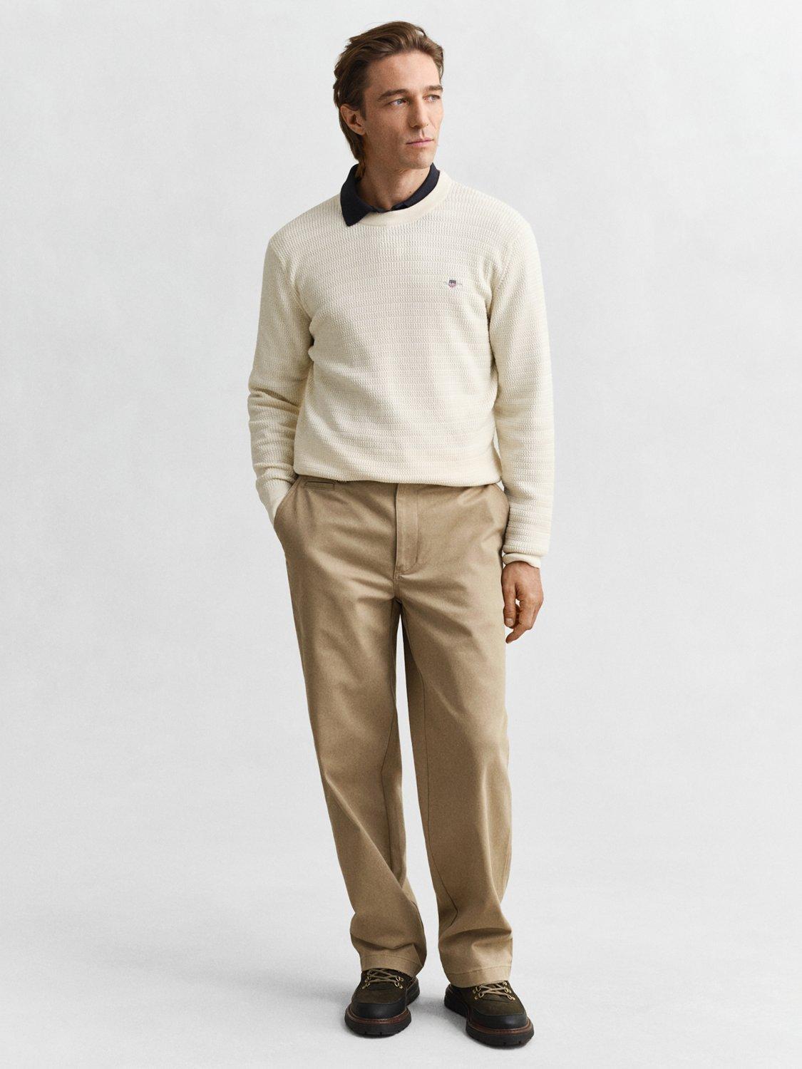 Product image 3 of 4, which shows GANT Cotton Mini Cable Knit Crew Neck Jumper, Cream, S