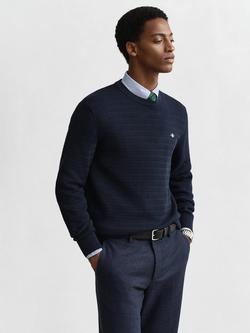 GANT Cotton Mini Cable Knit Crew Neck Jumper, Evening Blue, Evening Blue
