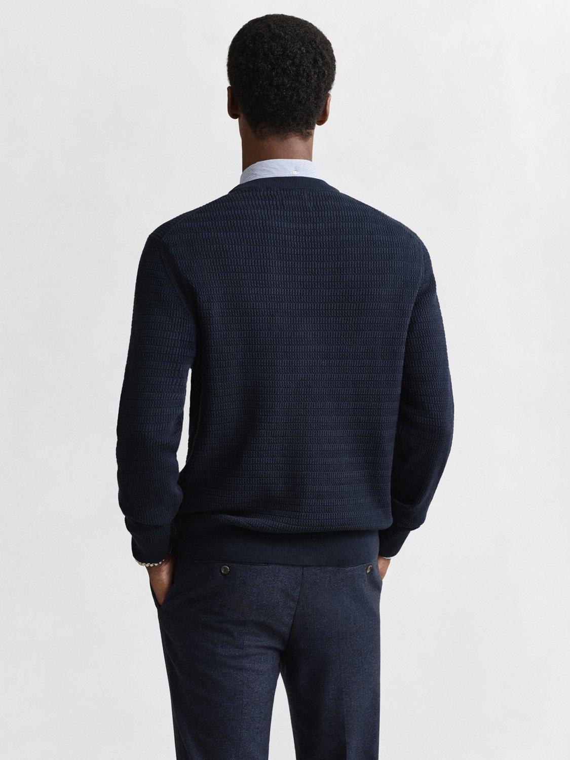Product image 2 of 4, which shows GANT Cotton Mini Cable Knit Crew Neck Jumper, Evening Blue, S
