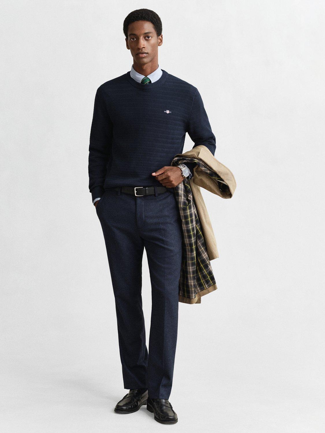 Product image 3 of 4, which shows GANT Cotton Mini Cable Knit Crew Neck Jumper, Evening Blue, S