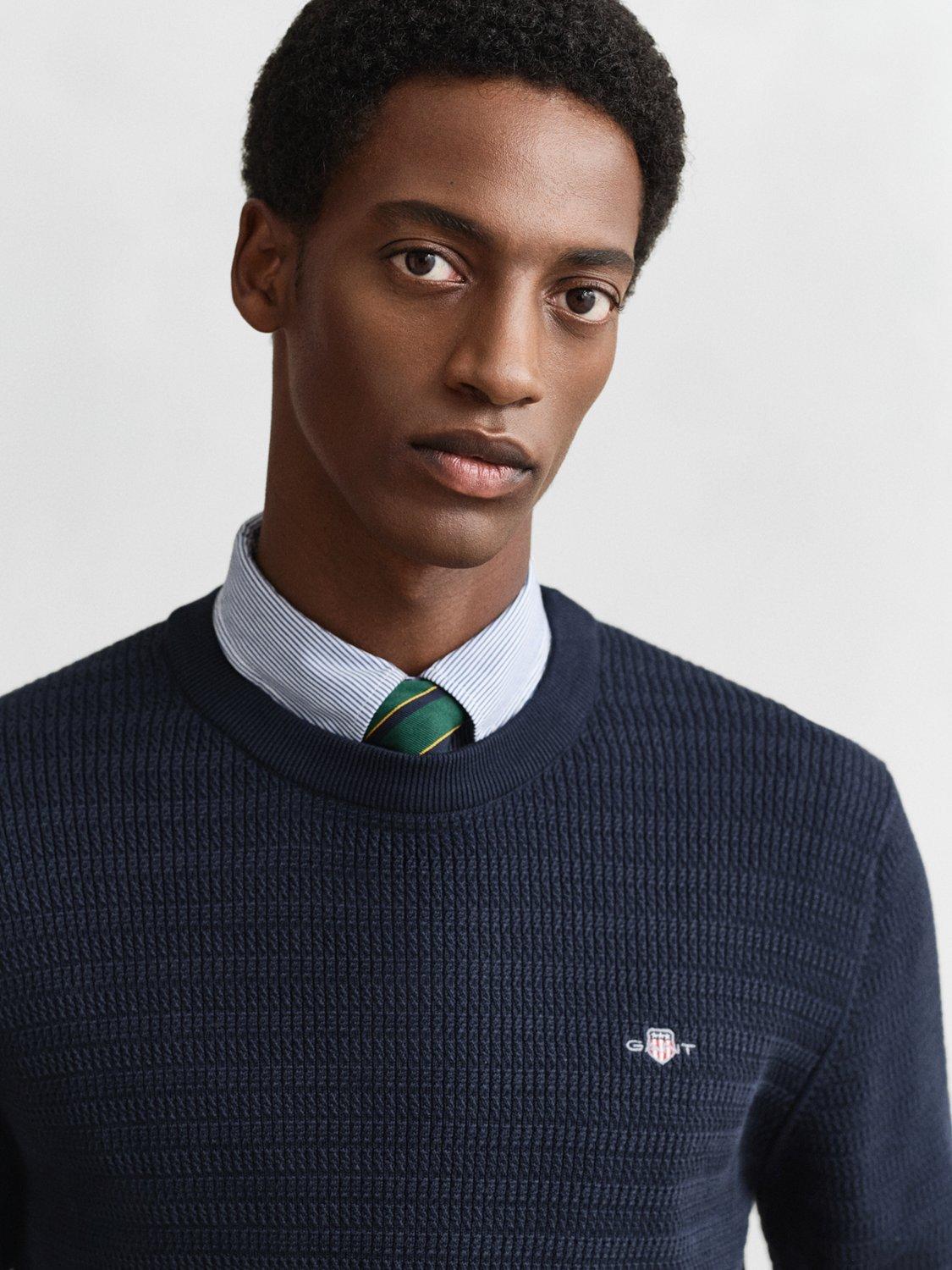 Product image 4 of 4, which shows GANT Cotton Mini Cable Knit Crew Neck Jumper, Evening Blue, S