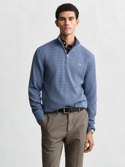 GANT Cotton Mini Cable Knit Half-Zip Jumper, Denim Blue Melange, Denim Blue Melange