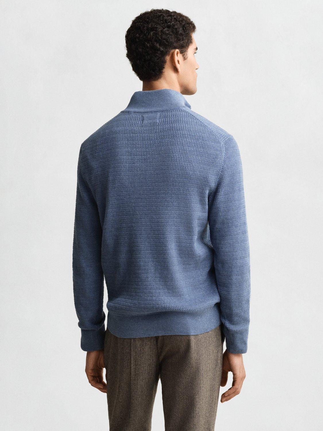 Product image 2 of 4, which shows GANT Cotton Mini Cable Knit Half-Zip Jumper, Denim Blue Melange, S