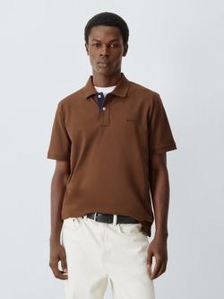 GANT Cotton Blend Regular Fit Short Sleeve Polo Shirt, Mahogany Brown, Mahogany Brown