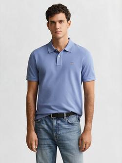 GANT Cotton Regular Fit Short Sleeve Shield Logo Polo Shirt, Greyish Blue, Greyish Blue