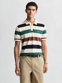 GANT Cotton Regular Fit Striped Short Sleeve Polo Shirt, Cream, Cream