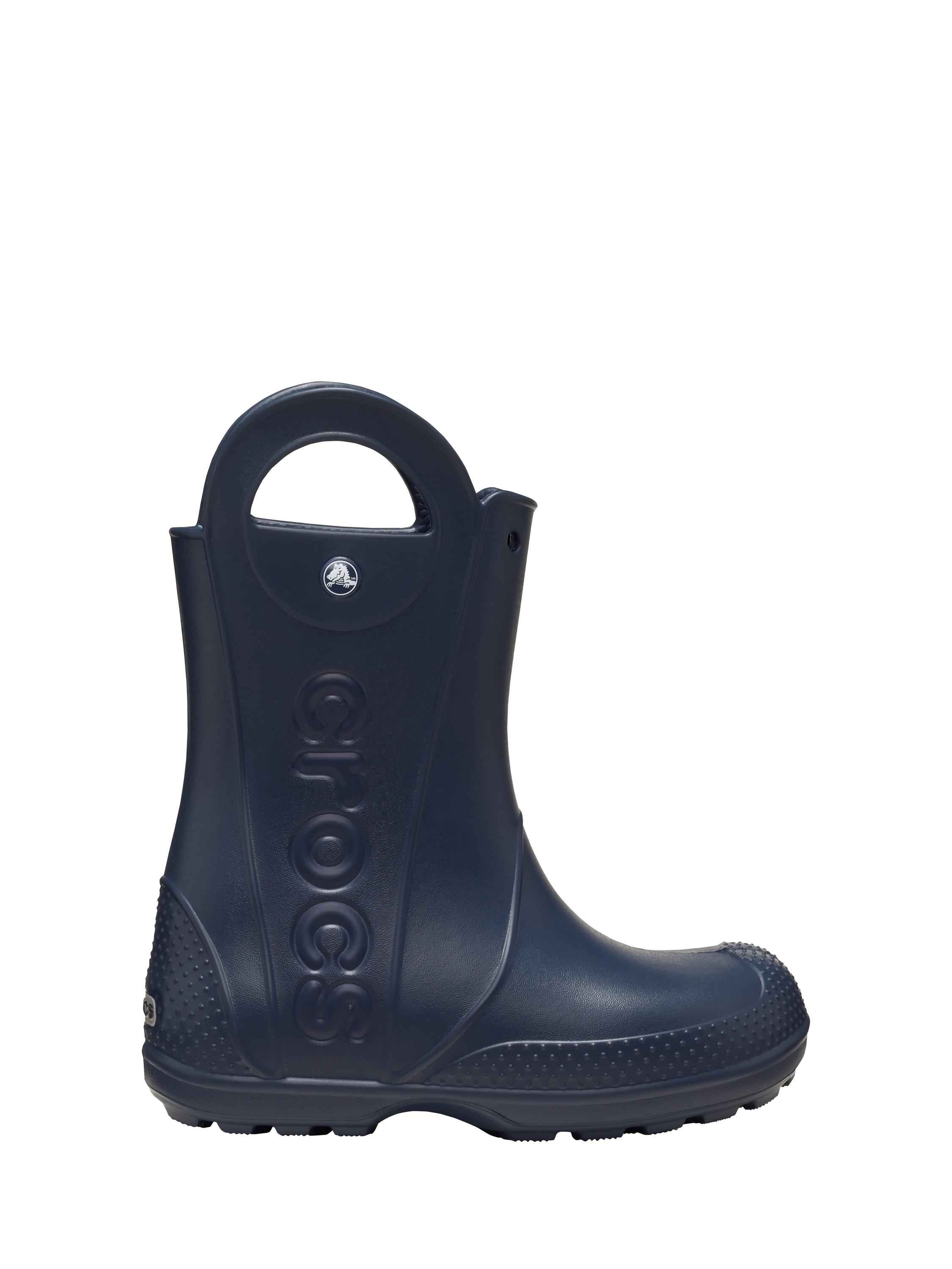 Product image 1 of 5, which shows Crocs Kids' Waterproof Oversized Handle Rain Boots, Navy, 4 Jnr