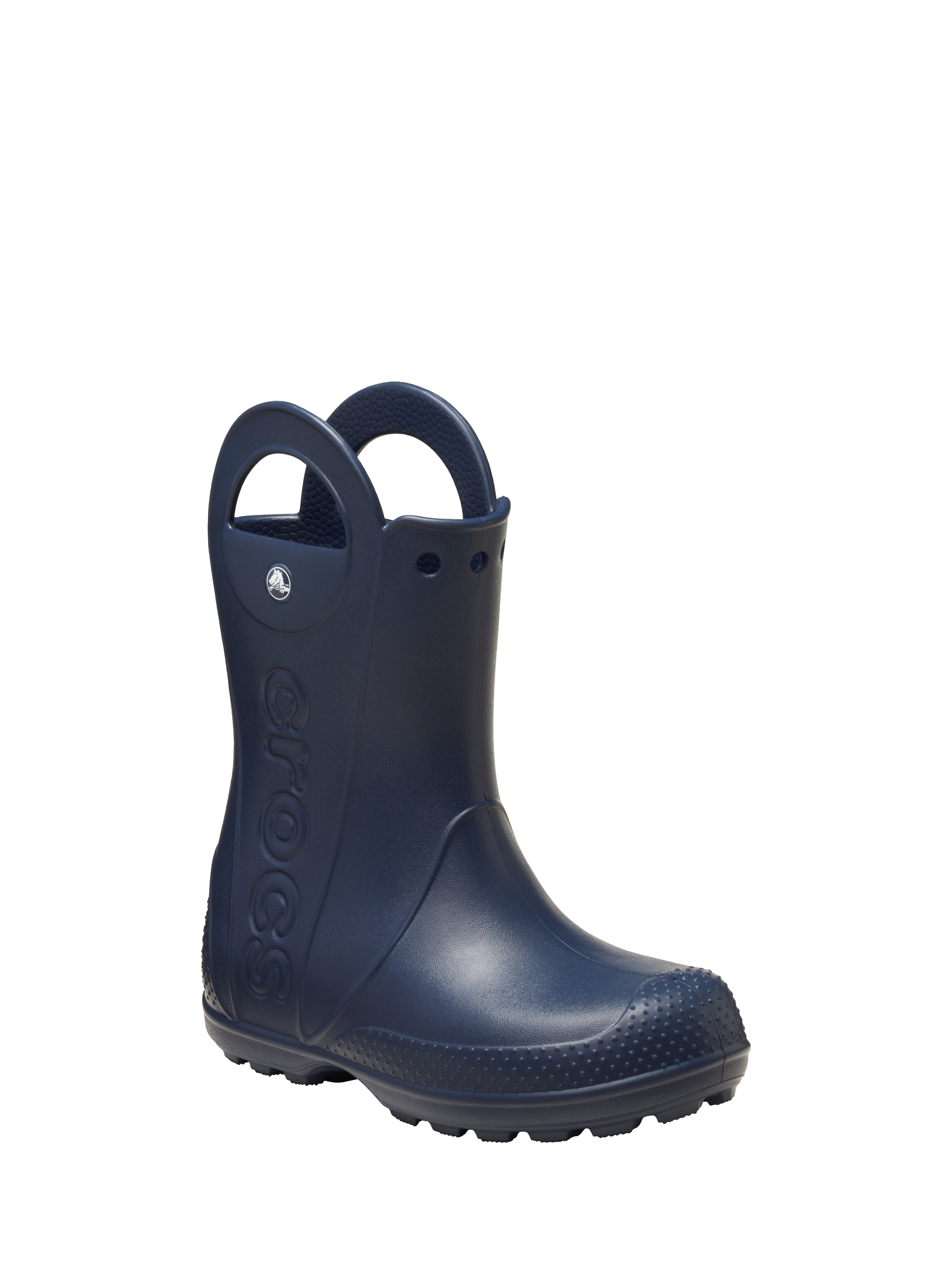 Product image 2 of 5, which shows Crocs Kids' Waterproof Oversized Handle Rain Boots, Navy, 4 Jnr