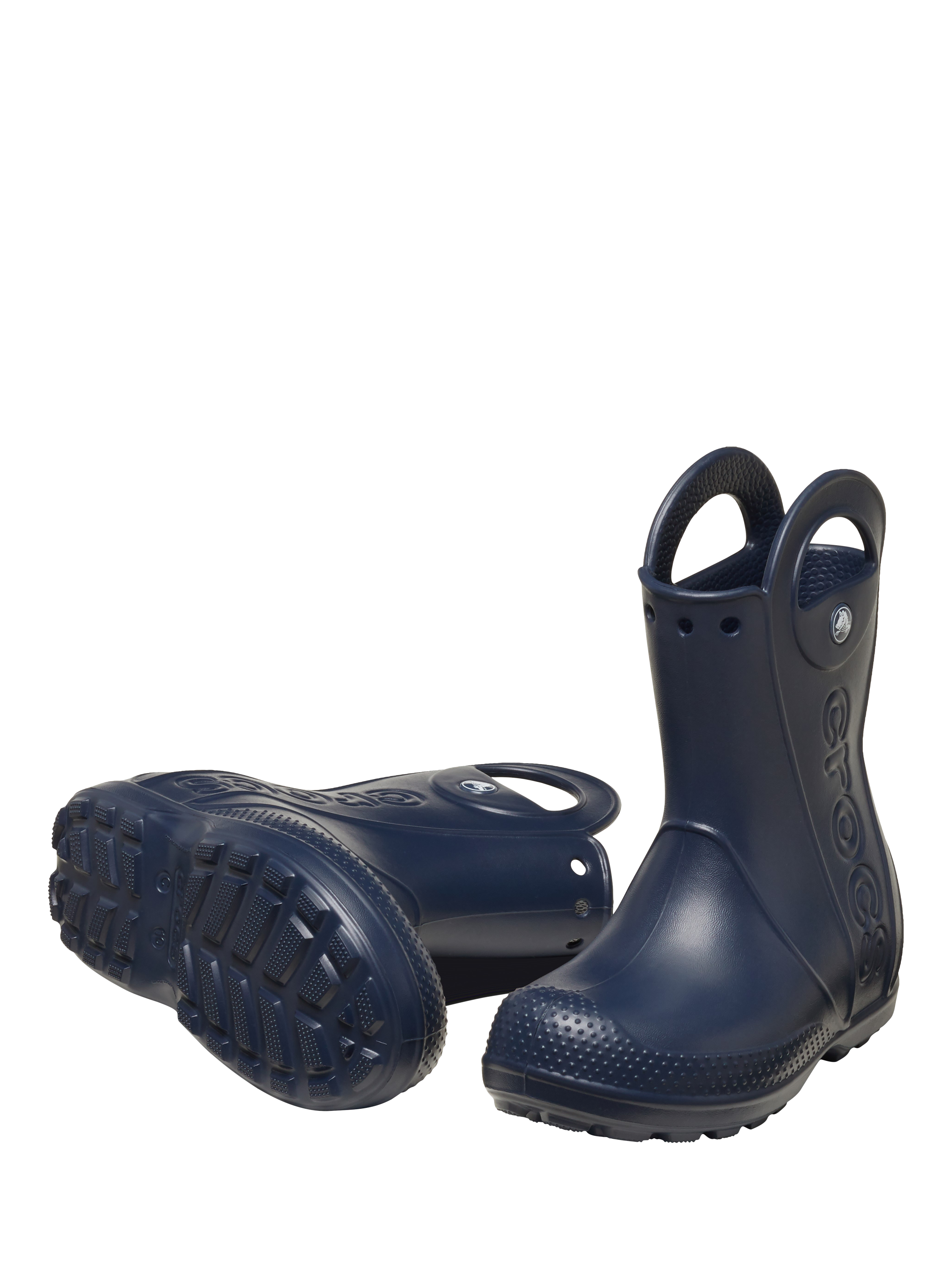 Product image 3 of 5, which shows Crocs Kids' Waterproof Oversized Handle Rain Boots, Navy, 4 Jnr