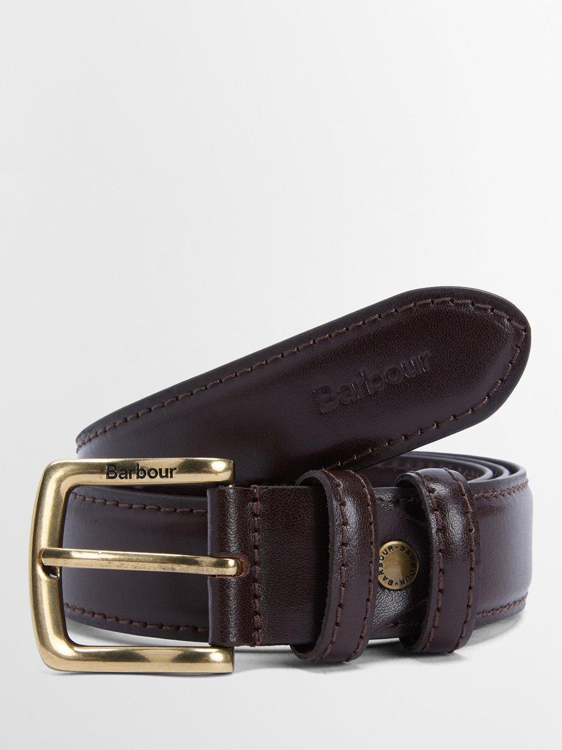 Product image 1 of 3, which shows Barbour Clyde Leather Belt, Chestnut Brown, M