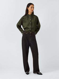 John Lewis x REJINA PYO Relaxed Straight Cut High Rise Jeans, Brown Wash