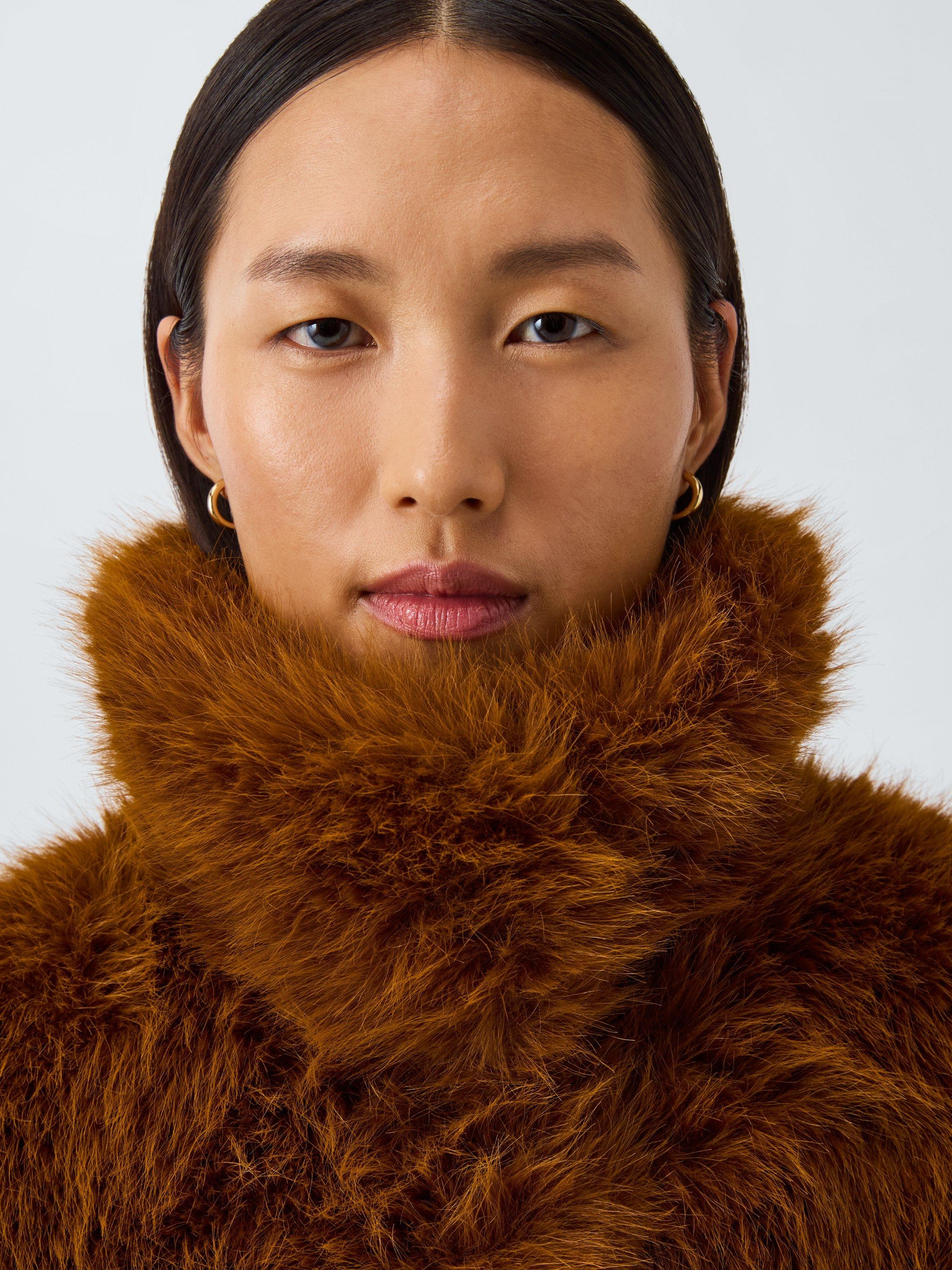 John Lewis x REJINA PYO Rear Tab Detail Faux Fur Coat, Toffee