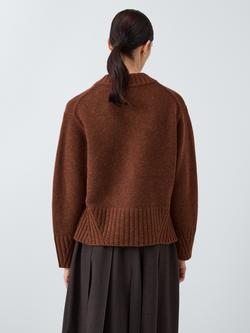 John Lewis x REJINA PYO Merino Wool Blend V-Neck Jumper - view 2, Chocolate