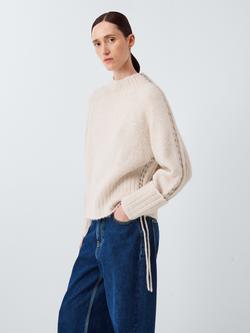 John Lewis x REJINA PYO High Neck Contrast Stitch Knit Jumper, Oatmeal