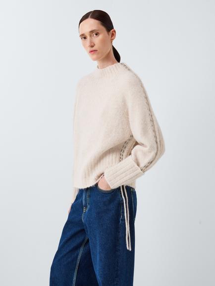 John Lewis x REJINA PYO High Neck Contrast Stitch Knit Jumper, Oatmeal