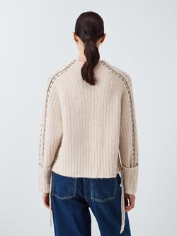 John Lewis x REJINA PYO High Neck Contrast Stitch Knit Jumper - view 2, Oatmeal