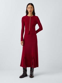 John Lewis x REJINA PYO Merino Wool Blend Rib Knit Button Detail Cardigan, Berry, Berry