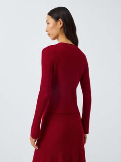 John Lewis x REJINA PYO Merino Wool Blend Rib Knit Button Detail Cardigan, Berry - view 2, Berry