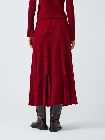 John Lewis x REJINA PYO Merino Wool Blend Rib Knit Split Detail Midi Skirt, Berry - view 2, Berry