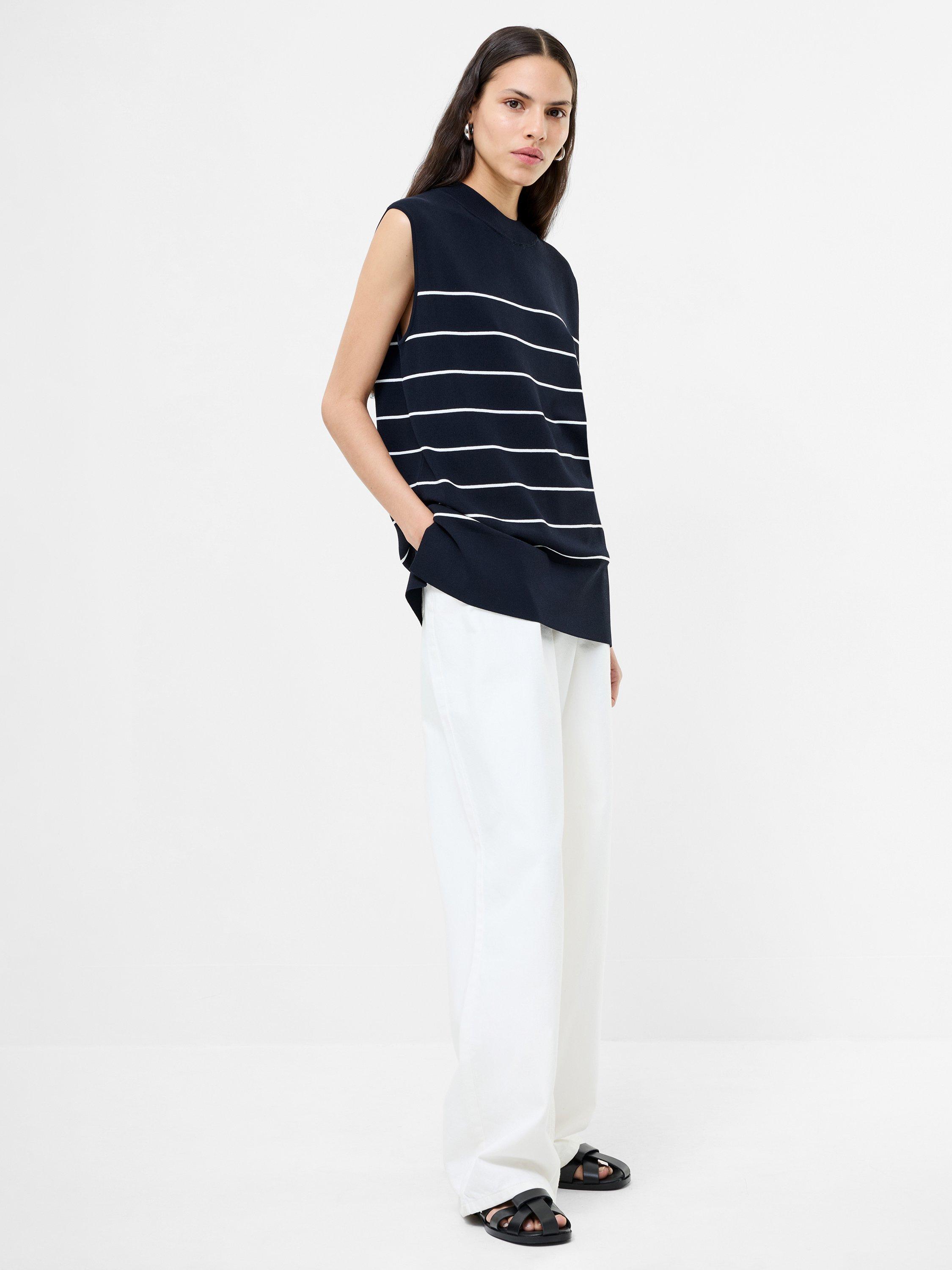 Product image 3 of 5, which shows French Connection Ottie Stripe Knit Top, Navy/White, XS