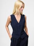 French Connection Tailored Pinstripe Waistcoat, Navy/White