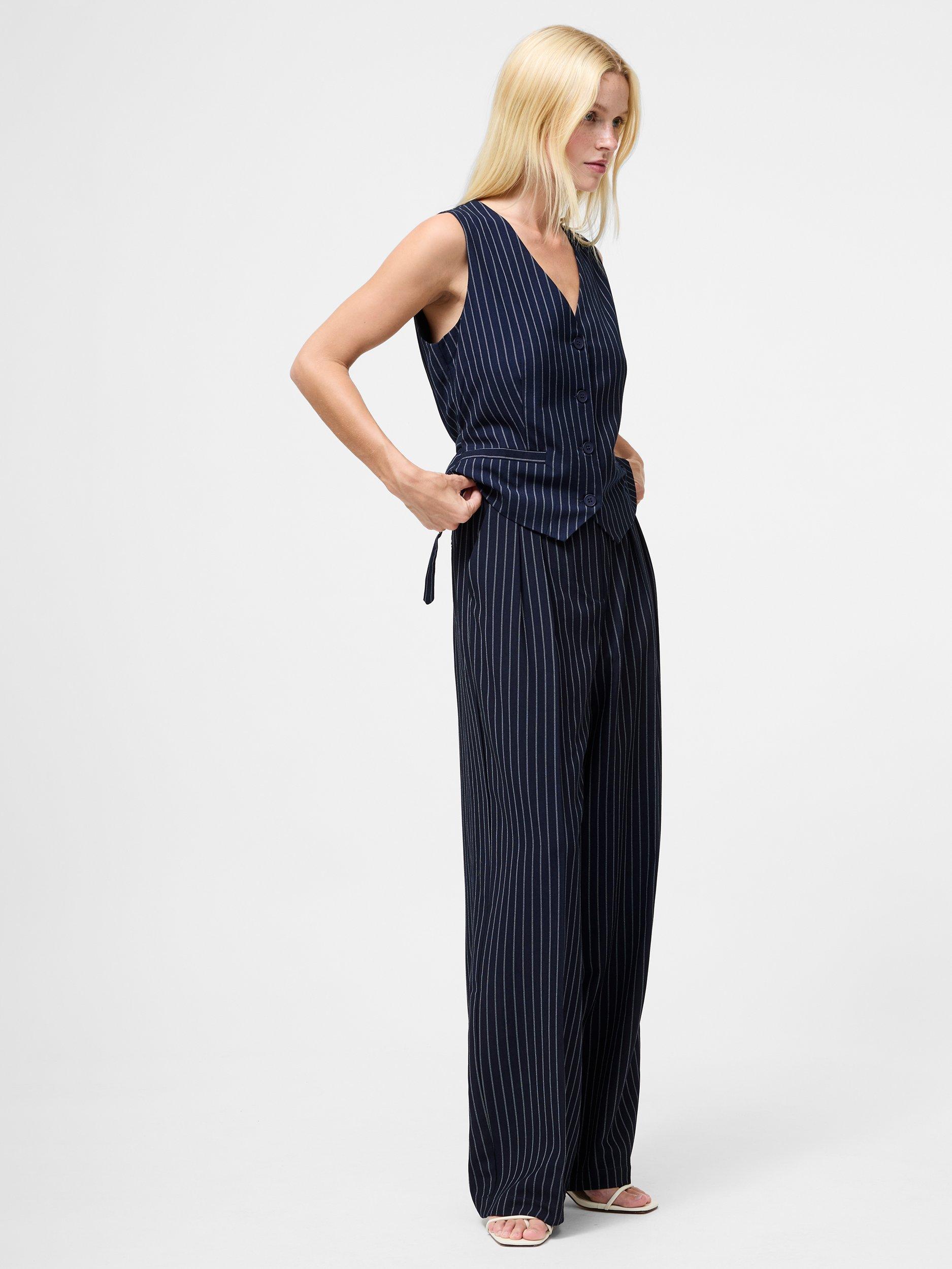 Product image 2 of 5, which shows French Connection High Waist Pinstripe Tailored Trousers, Navy/White, 6