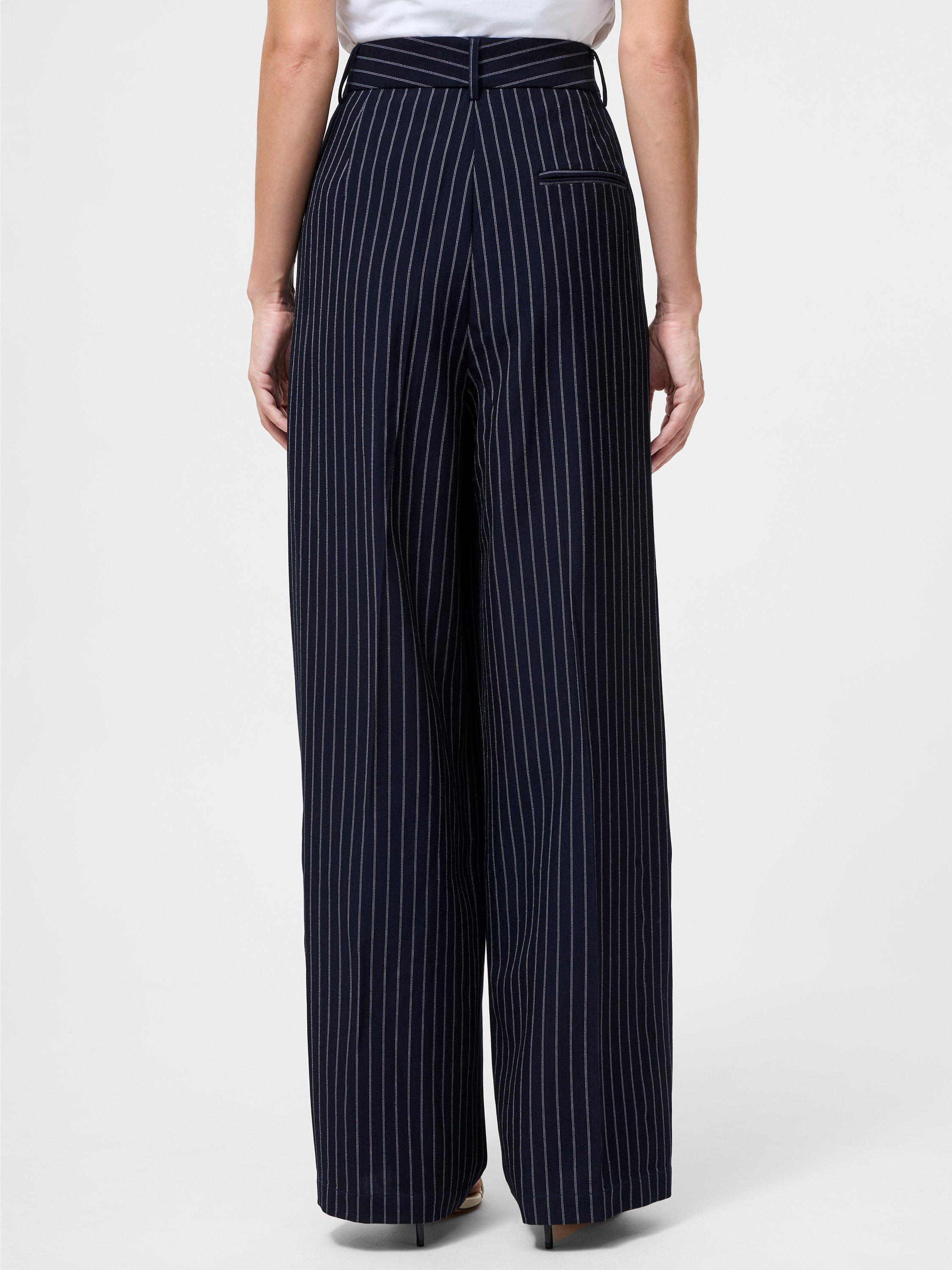 Product image 4 of 5, which shows French Connection High Waist Pinstripe Tailored Trousers, Navy/White, 6