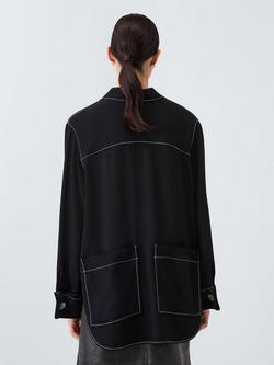 John Lewis x REJINA PYO Crepe Contrast Stitch Reversible Pocket Detail Shirt, Black - view 2, Black