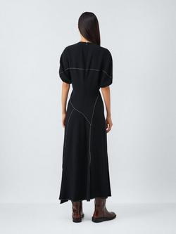 John Lewis x REJINA PYO Crepe Contrast Stitch Detail Volume Sleeve Midi Dress, Black - view 2, Black