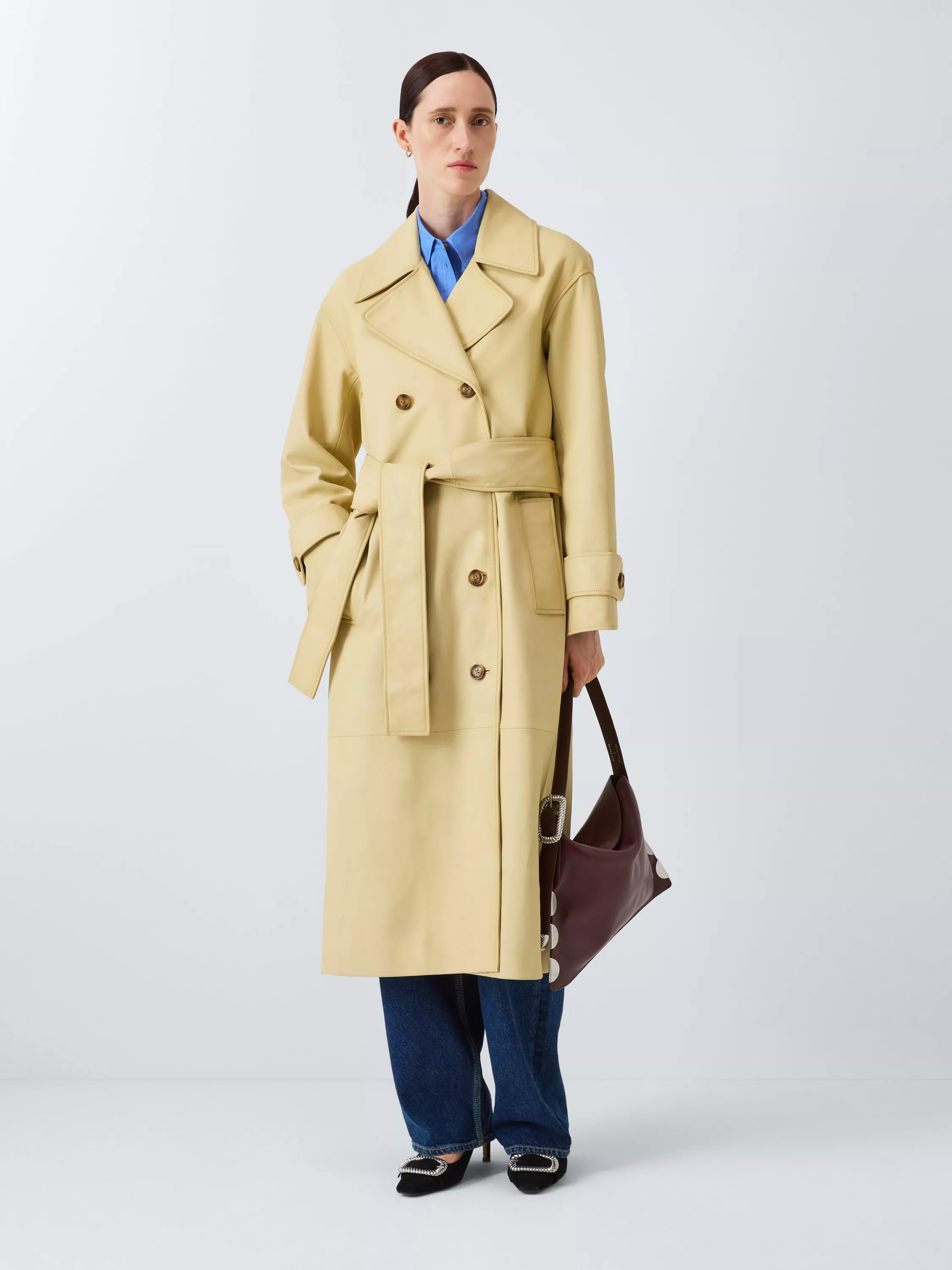 John Lewis x REJINA PYO Longline Soft Leather Belted Trench Coat