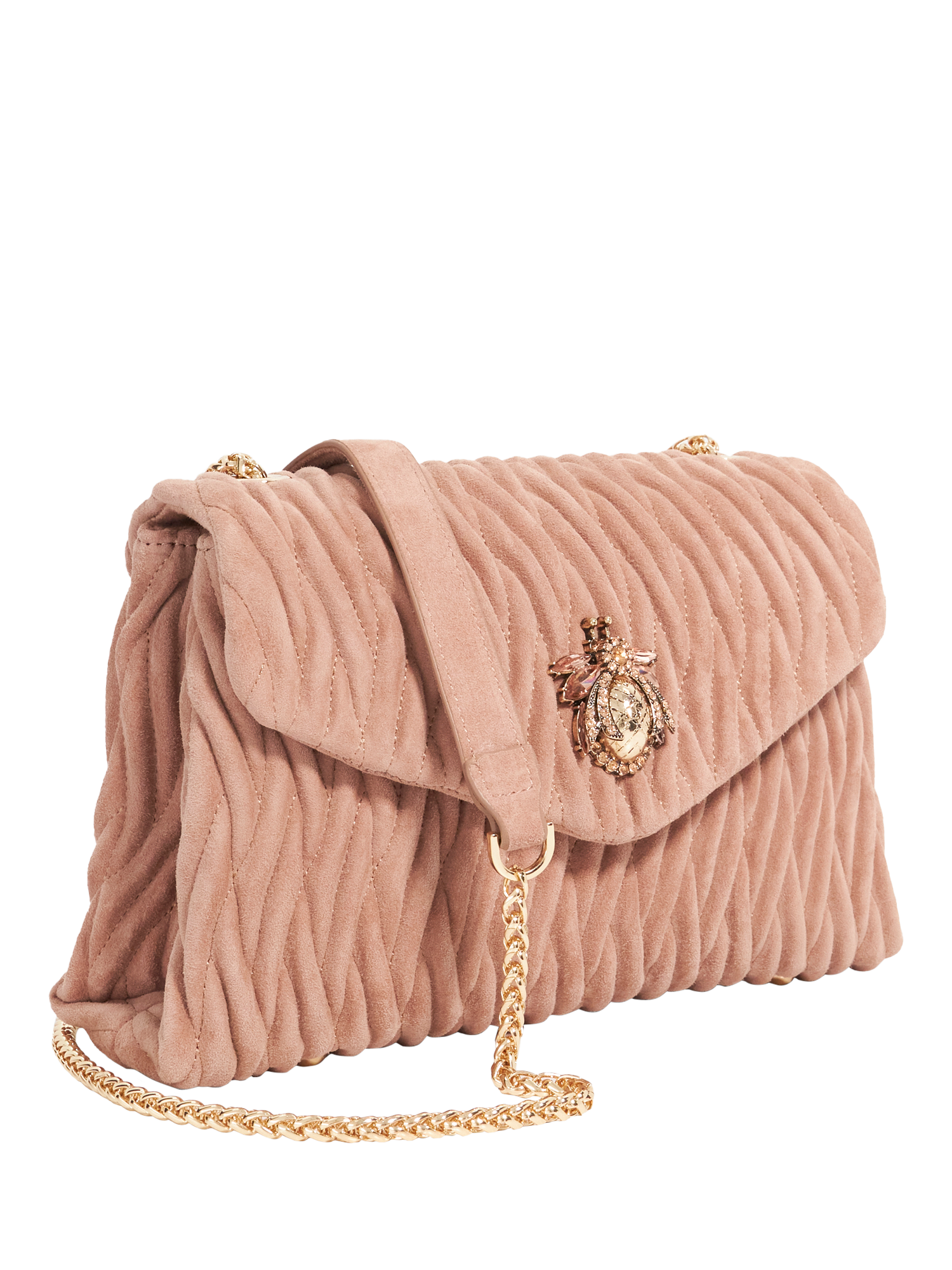 Product image 6 of 6, which shows Dune London Darling Suede Handbag, Mink, One Size