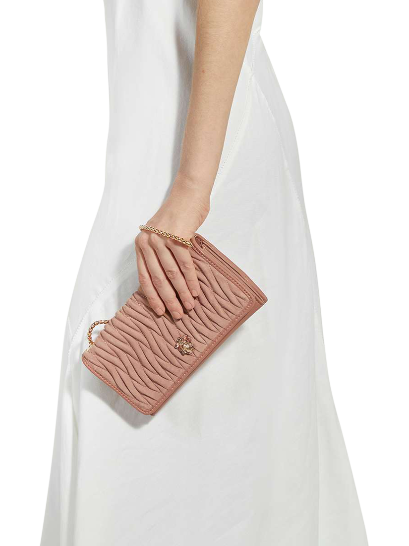Product image 2 of 5, which shows Dune London Strong Embellished Bug Suede Crossbody Bag, Mink, One Size