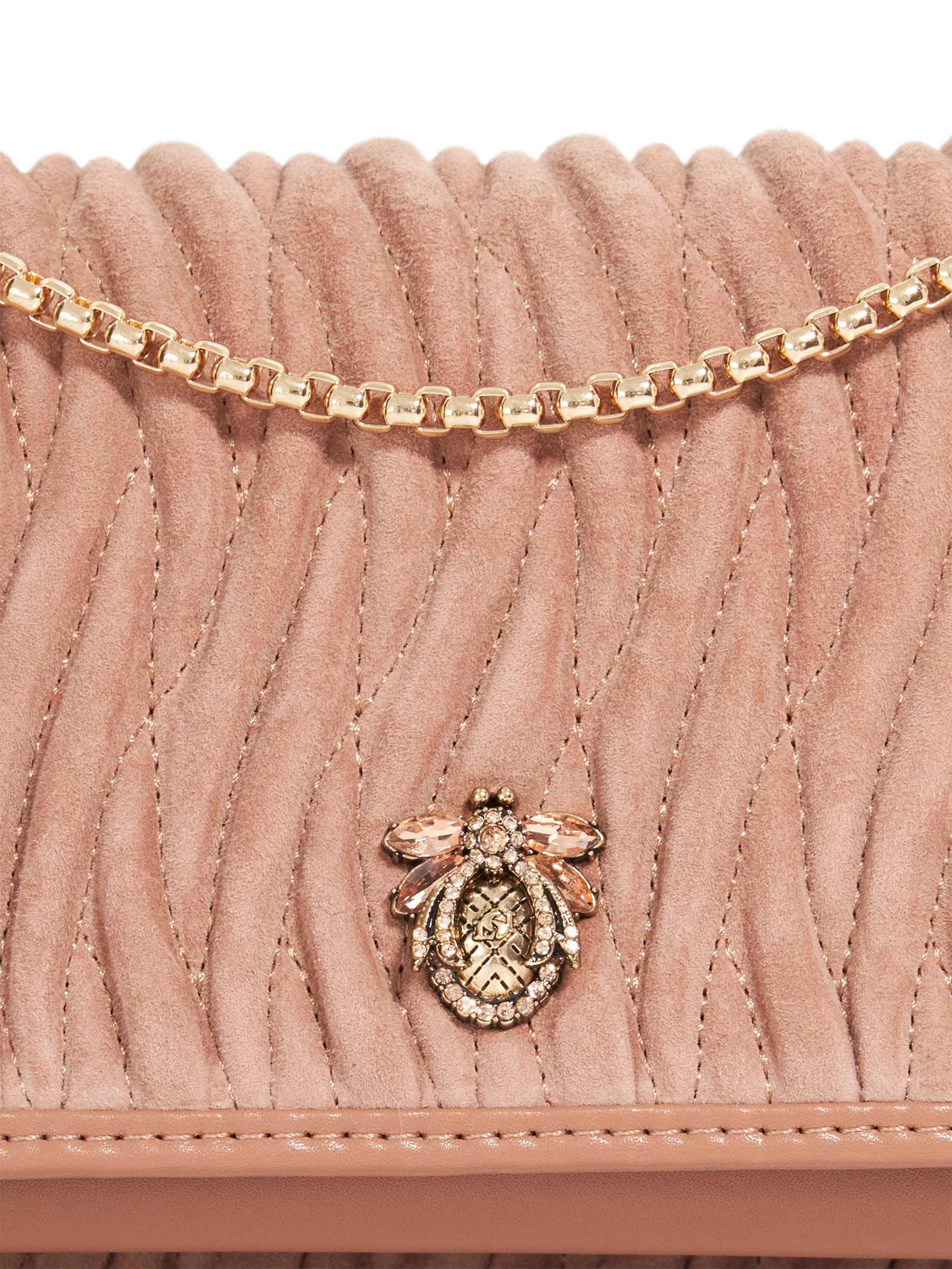 Product image 5 of 5, which shows Dune London Strong Embellished Bug Suede Crossbody Bag, Mink, One Size