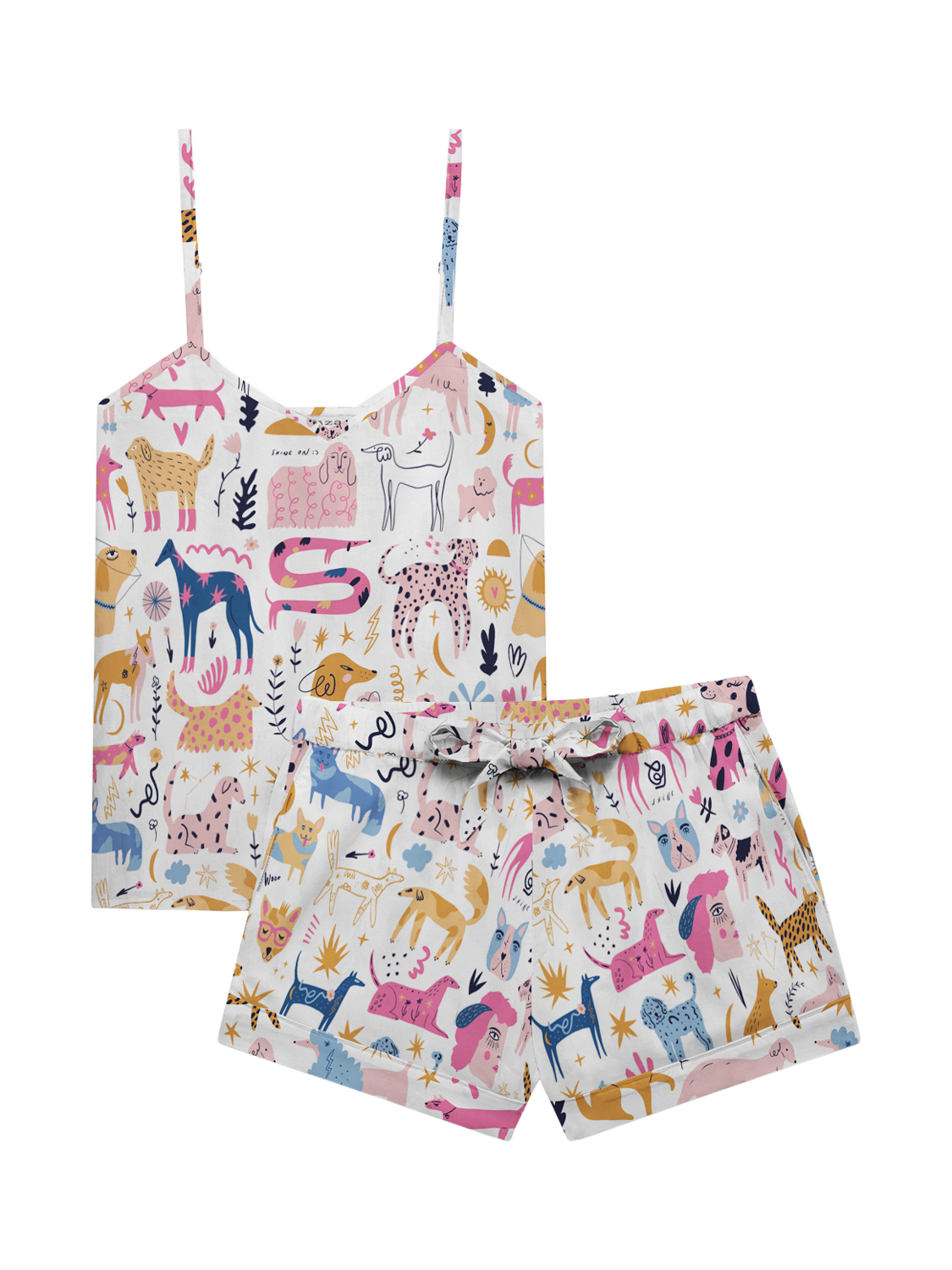 Product image 2 of 2, which shows myza Dog Print Cami Shorty Pyjama Set, Multi, XS