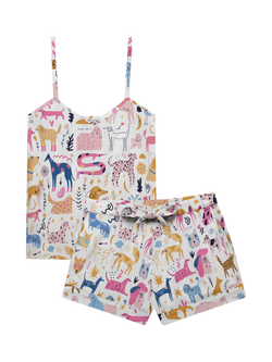 myza Dog Print Cami Shorty Pyjama Set, Multi - view 2, Multi