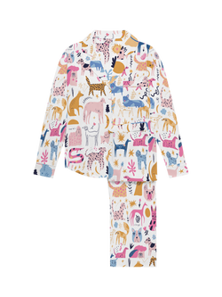 myza Dog Print Long Sleeve Long Pyjama Set, Multi - view 2, Multi