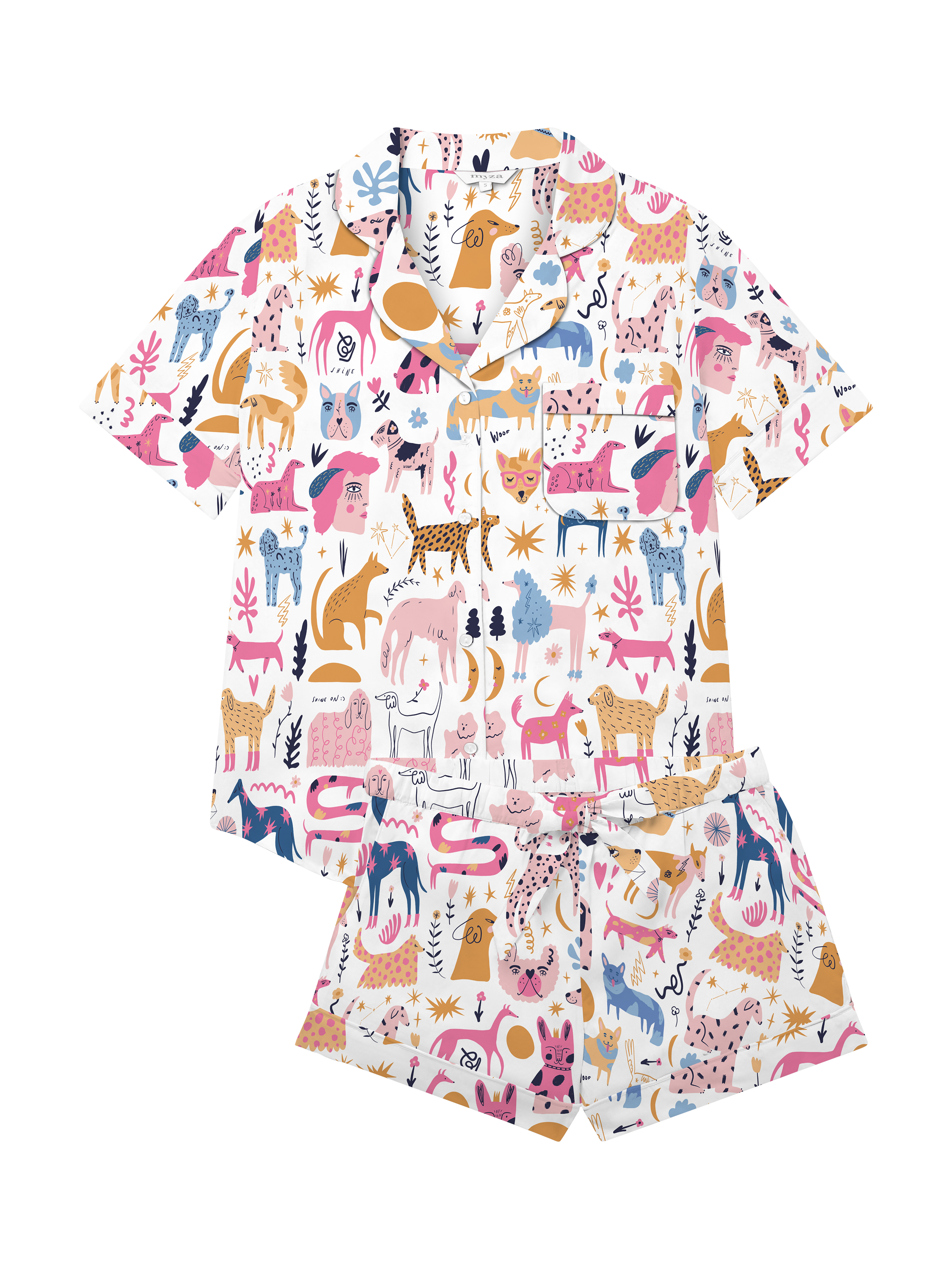 Product image 2 of 2, which shows myza Dog Print Shorty Pyjama Set, Multi, XS