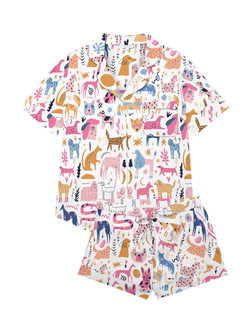 myza Dog Print Shorty Pyjama Set, Multi - view 2, Multi