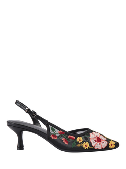 KG Kurt Geiger Aria Low2 Floral Kitten Heel Court Shoes, Black/Multi, Black/Multi