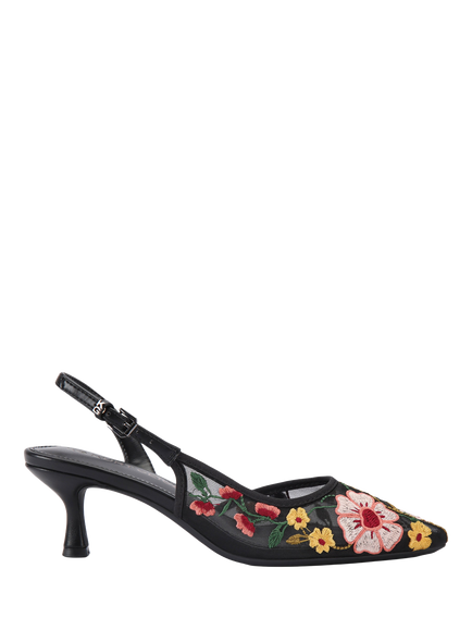 KG Kurt Geiger Aria Low2 Floral Kitten Heel Court Shoes, Black/Multi, Black/Multi