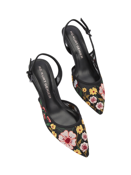 KG Kurt Geiger Aria Low2 Floral Kitten Heel Court Shoes, Black/Multi - view 2, Black/Multi