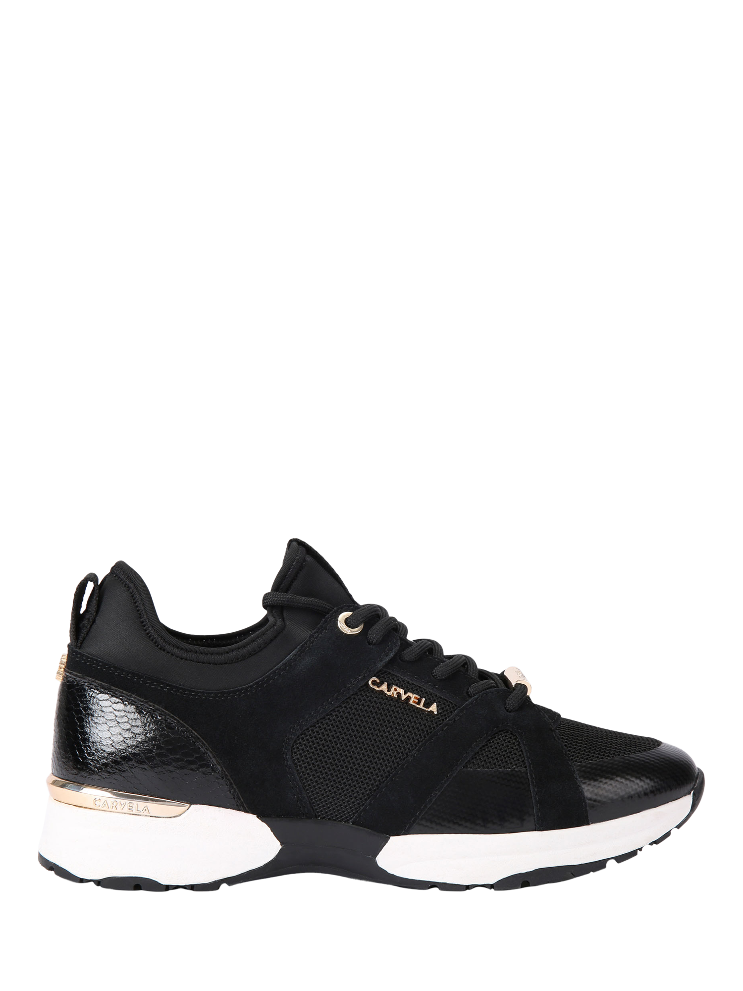 Product image 1 of 5, which shows Carvela Tempo Suede Blend Lace Up Trainers, Black, 3
