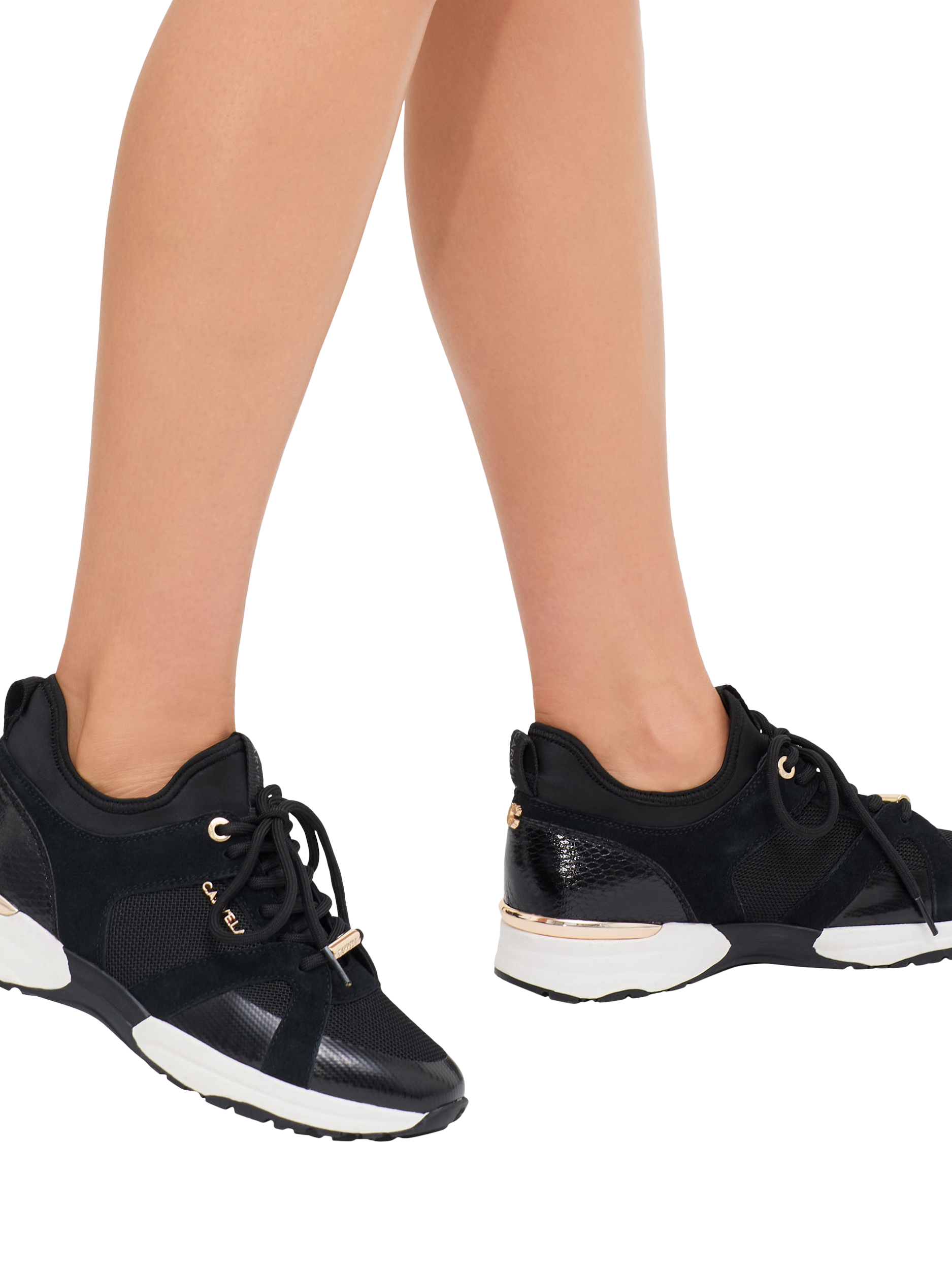 Product image 2 of 5, which shows Carvela Tempo Suede Blend Lace Up Trainers, Black, 3