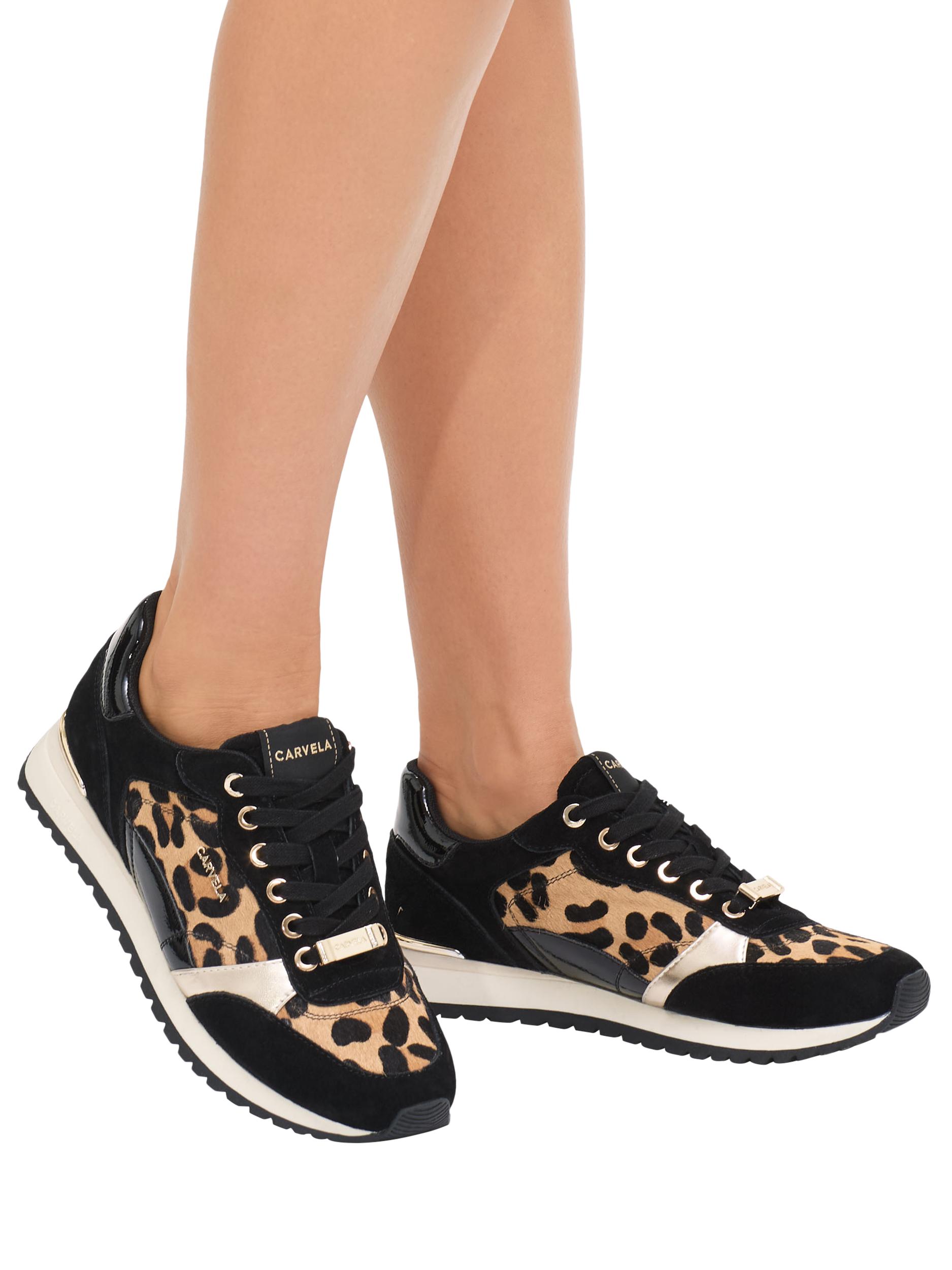 Product image 2 of 5, which shows Carvela Florencia Lace Up Suede Trainers, Brown/Black, 3