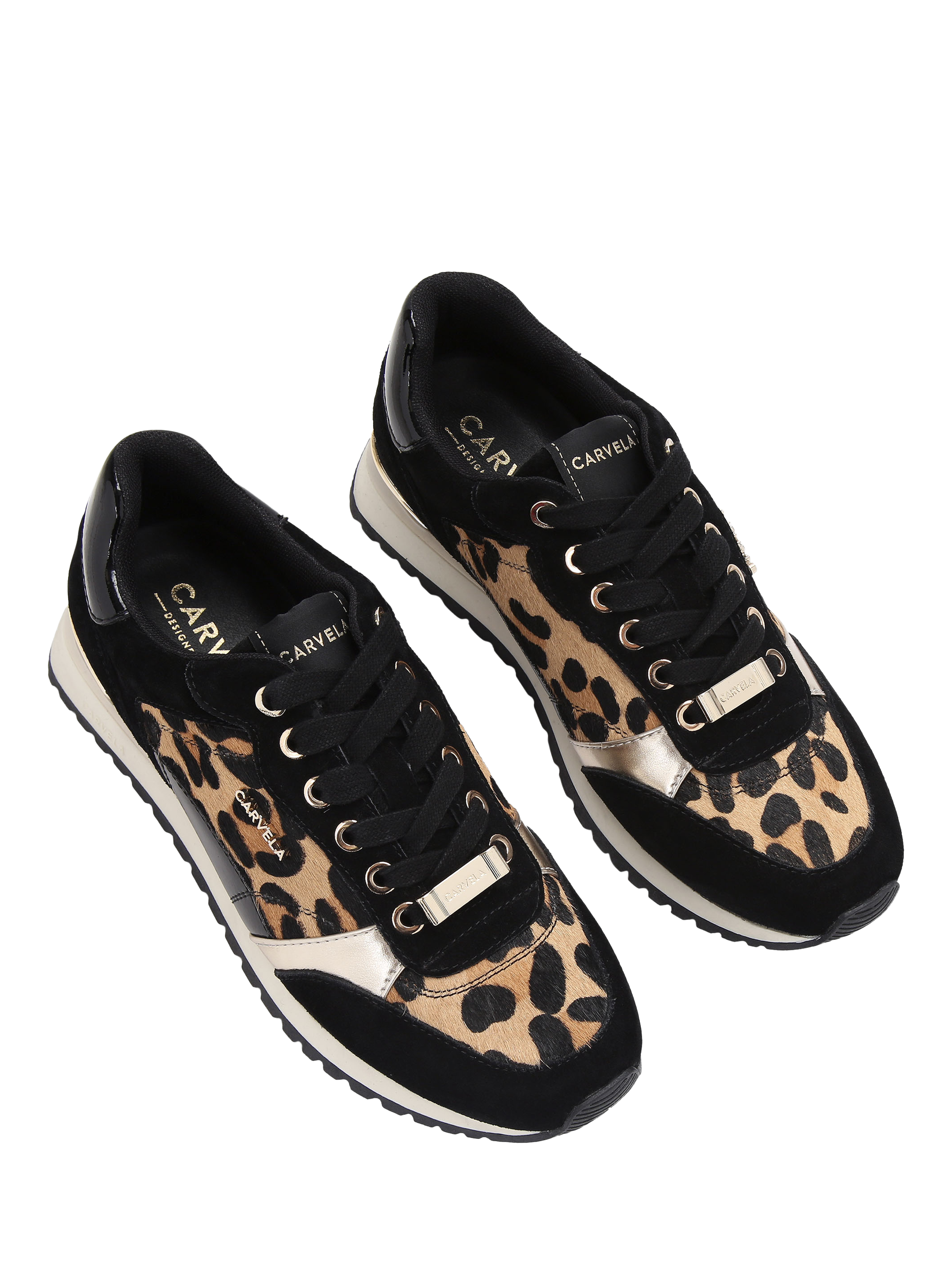 Product image 3 of 5, which shows Carvela Florencia Lace Up Suede Trainers, Brown/Black, 3
