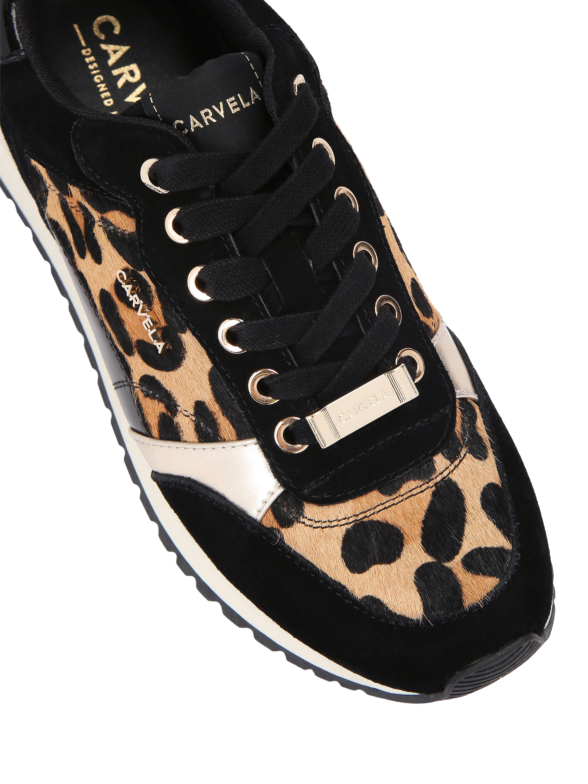 Product image 5 of 5, which shows Carvela Florencia Lace Up Suede Trainers, Brown/Black, 3