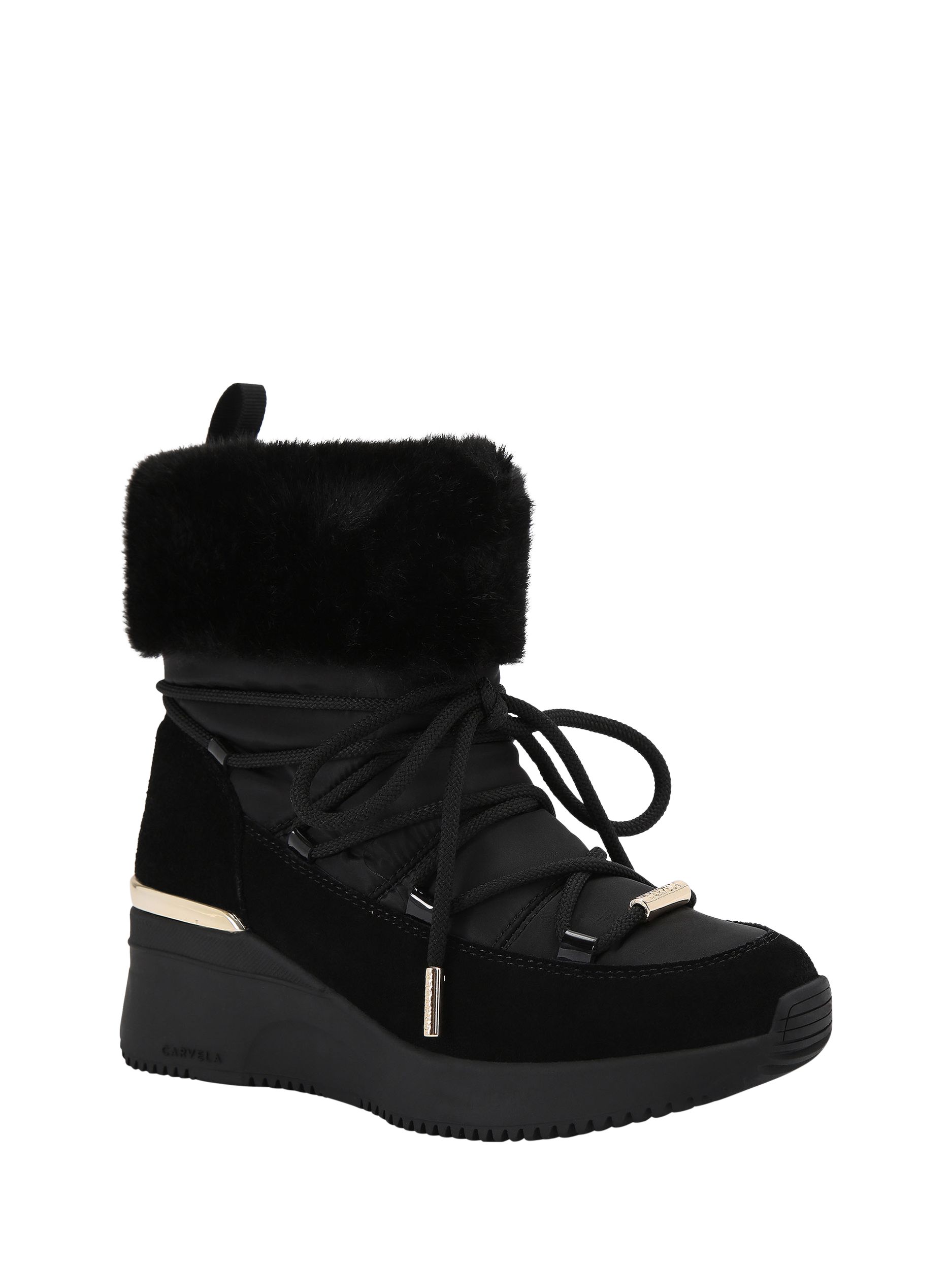 Product image 3 of 5, which shows Carvela Skyline Wedge Chunky Suede Ankle Boots, Black, 3